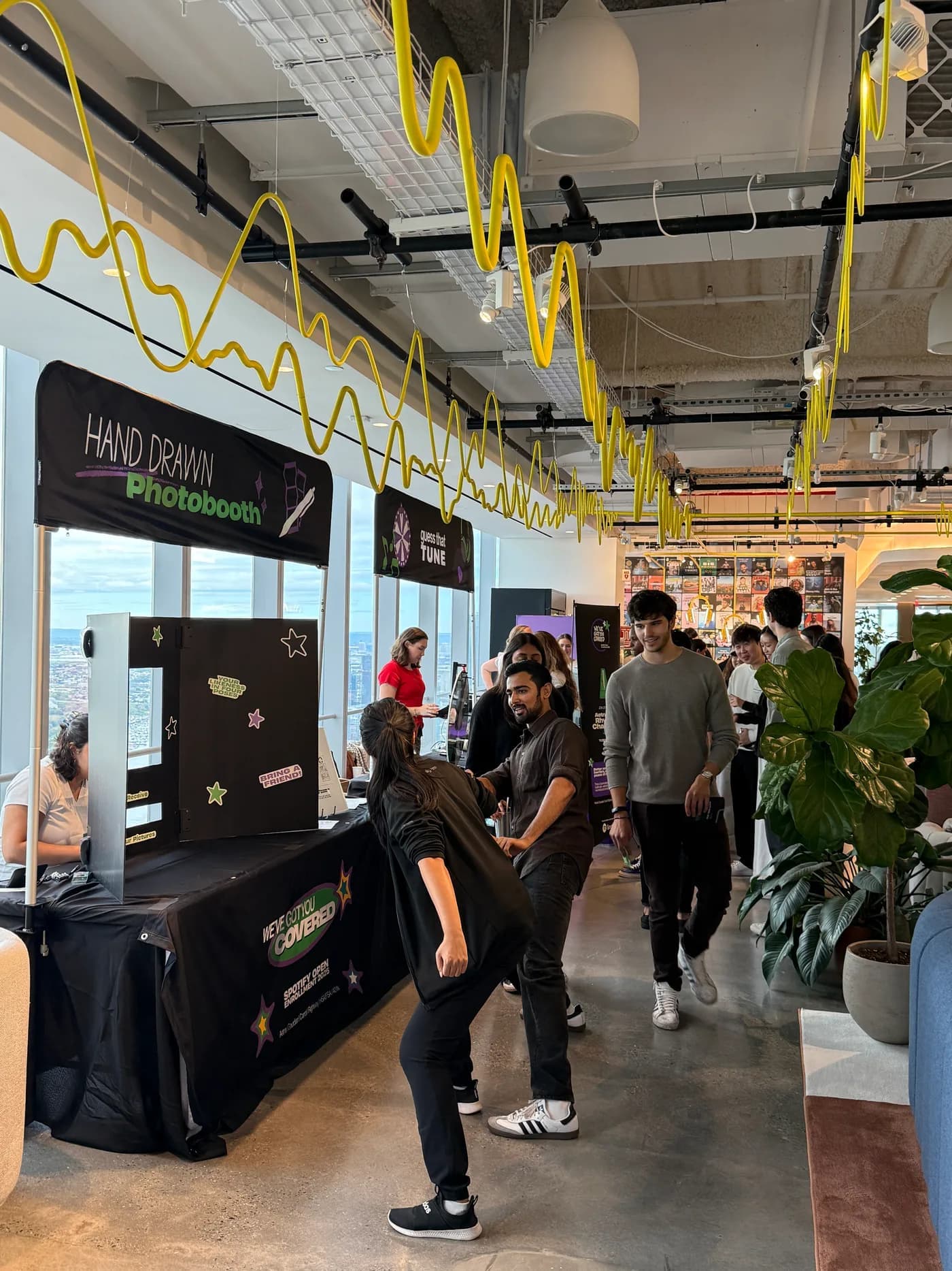 Guests exploring activity stations at the Spotify and Aetna wellness event